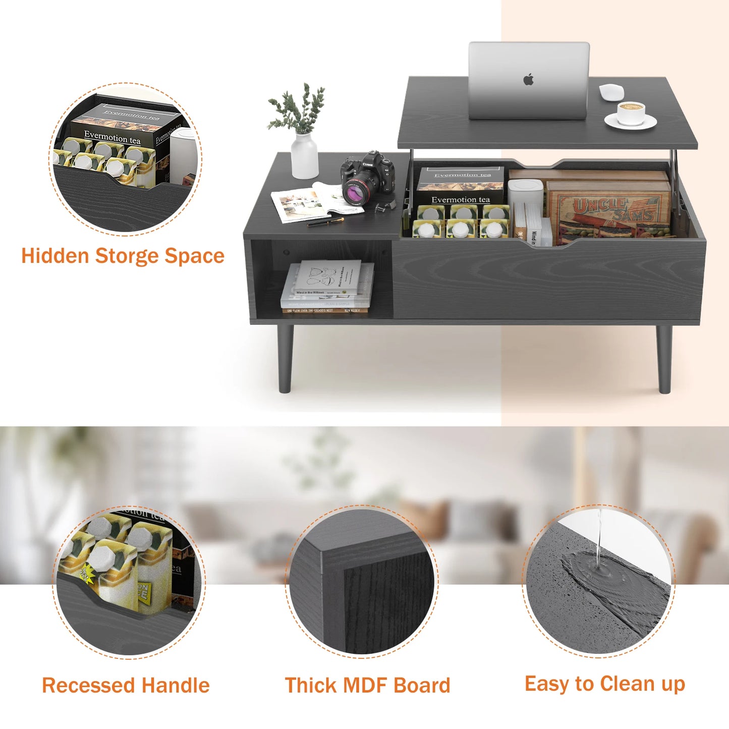 Lift Top Coffee Table with Adjustable Storage