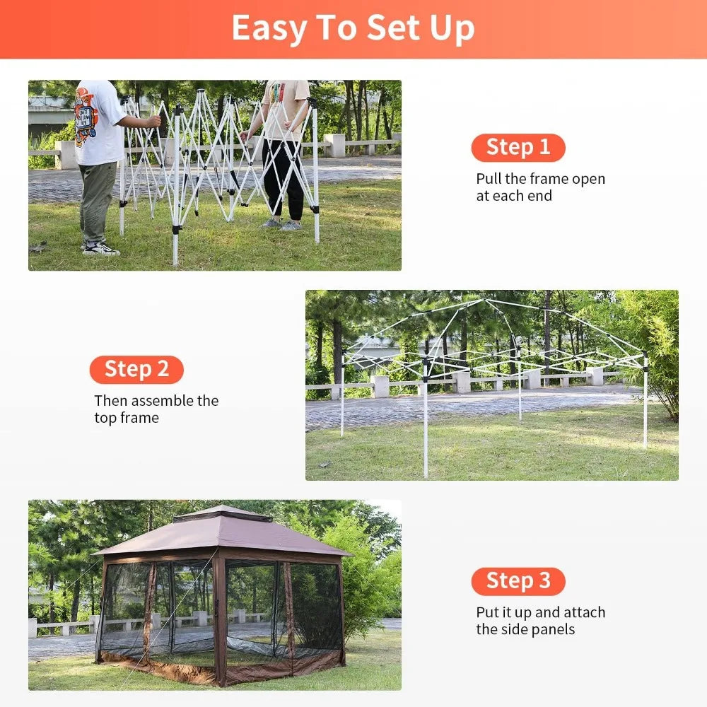 10'x10' Pop-Up Outdoor Gazebo with Mosquito Netting and Double Roof Top