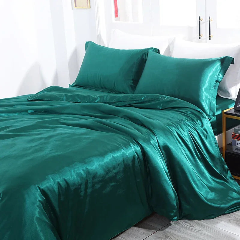 Silk Bedding Set with Duvet Cover, Luxury Satin Bedding