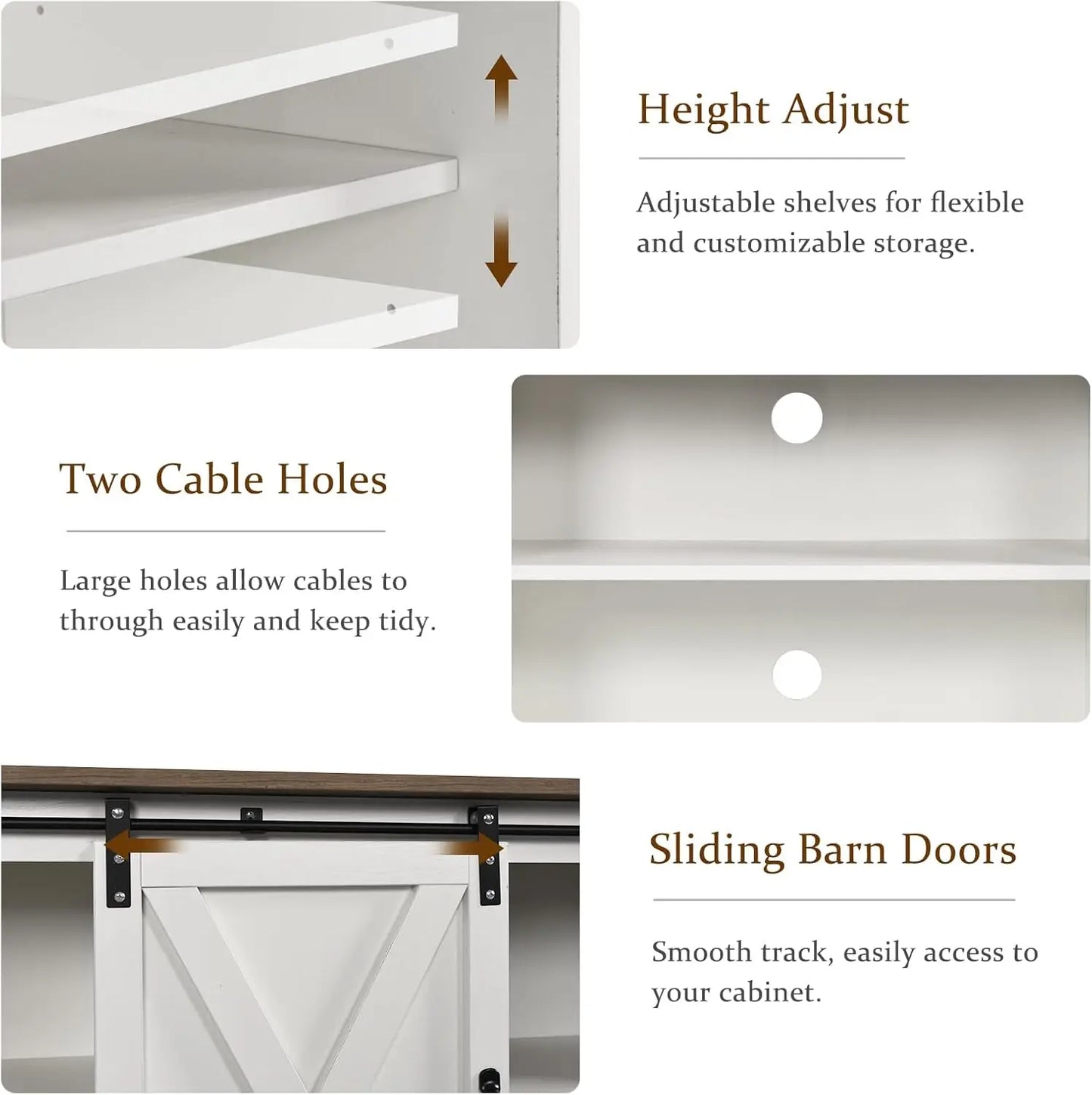 Modern Farmhouse TV Stand With Barn Door Storage Cabinets