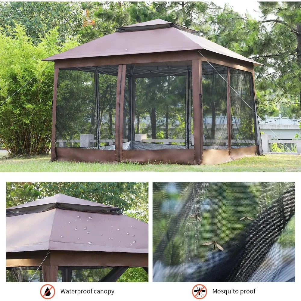 10'x10' Pop-Up Outdoor Gazebo with Mosquito Netting and Double Roof Top