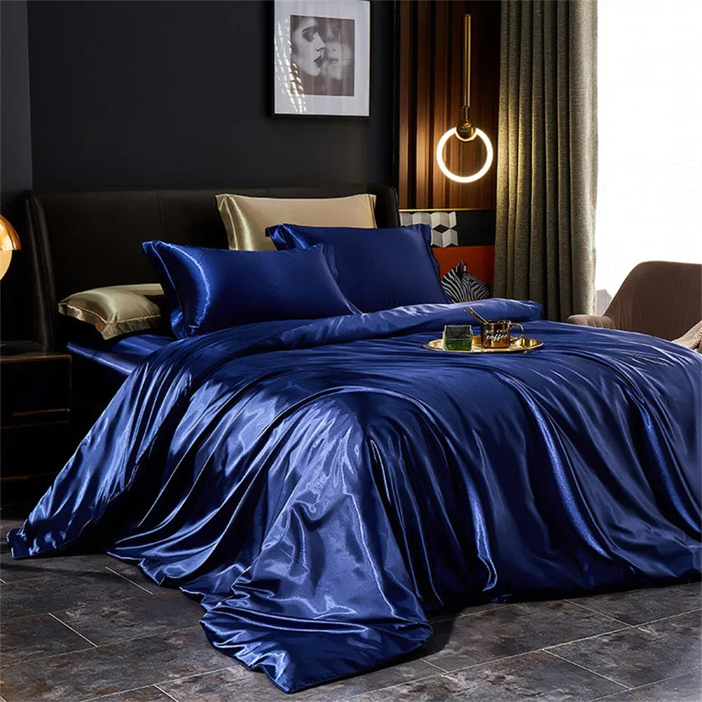 Silk Bedding Set with Duvet Cover, Luxury Satin