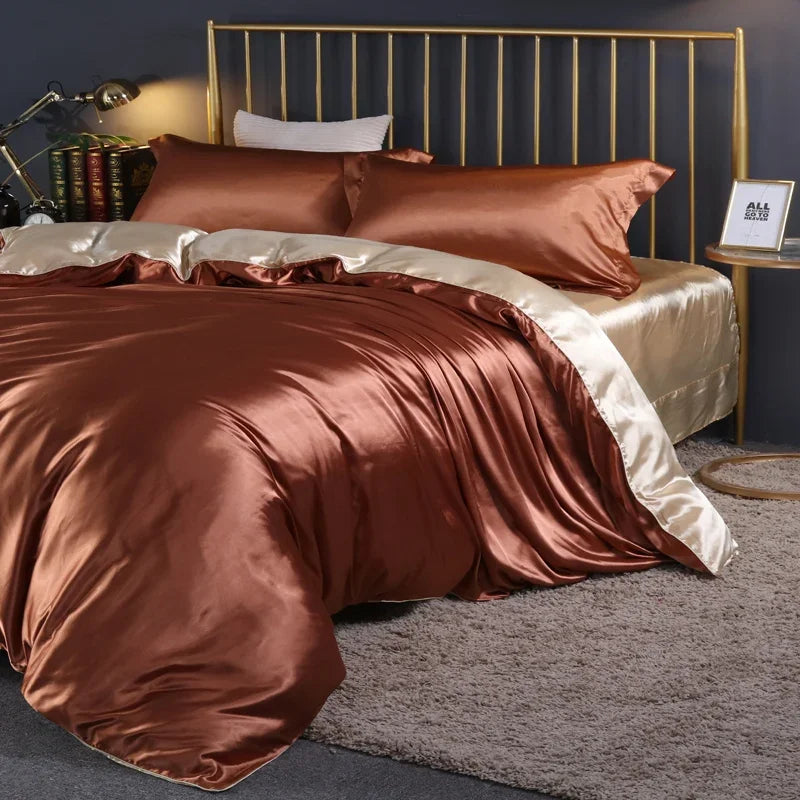 Silk Bedding Set with Duvet Cover, Luxury Satin Bedding