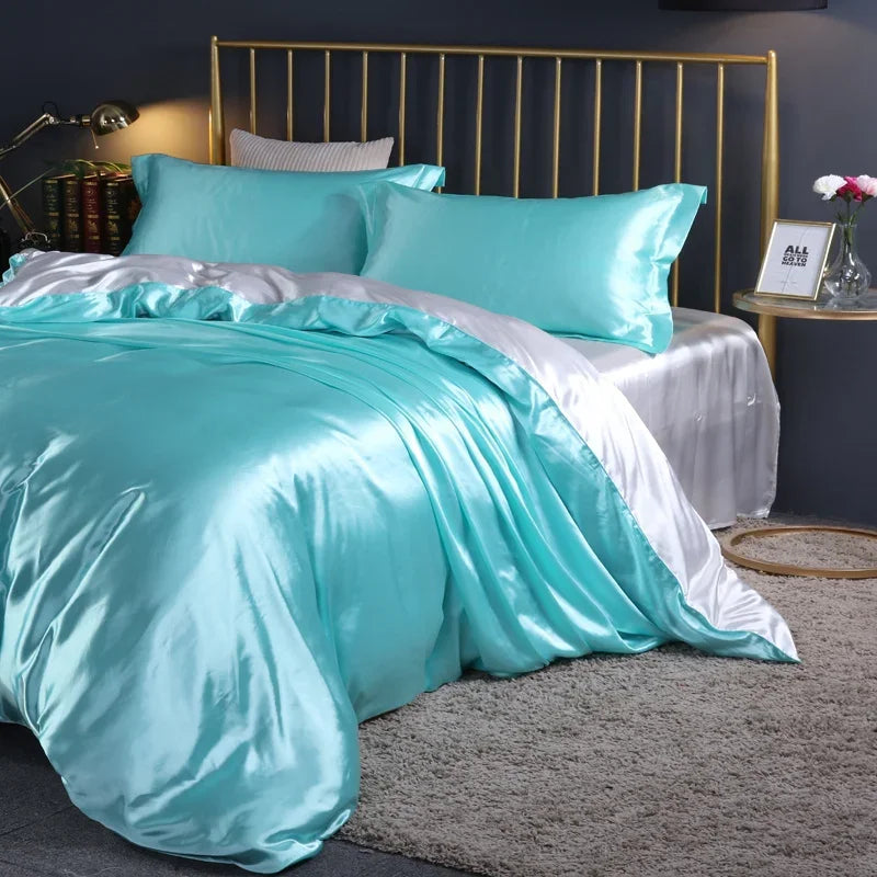 Silk Bedding Set with Duvet Cover, Luxury Satin Bedding