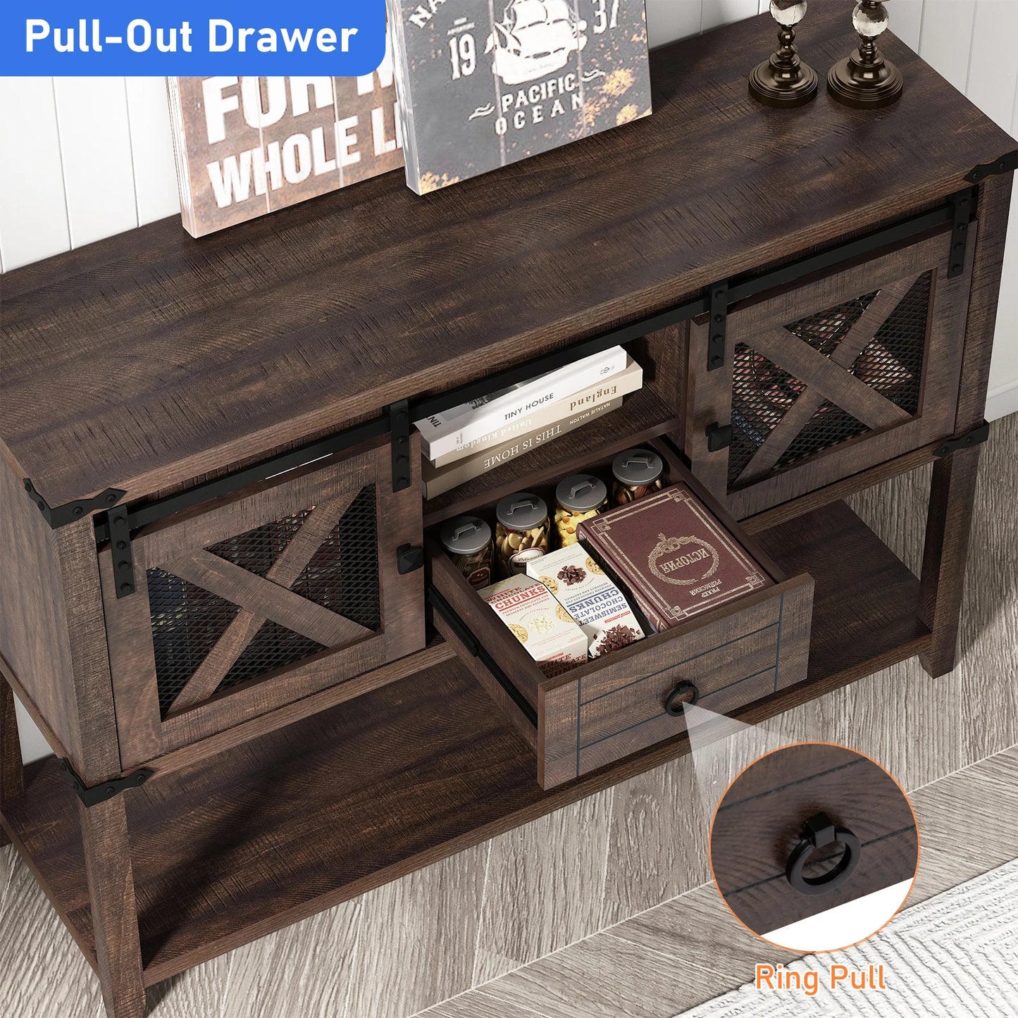 Farmhouse Entryway Table, Large Storage Console, Wood Accent Table