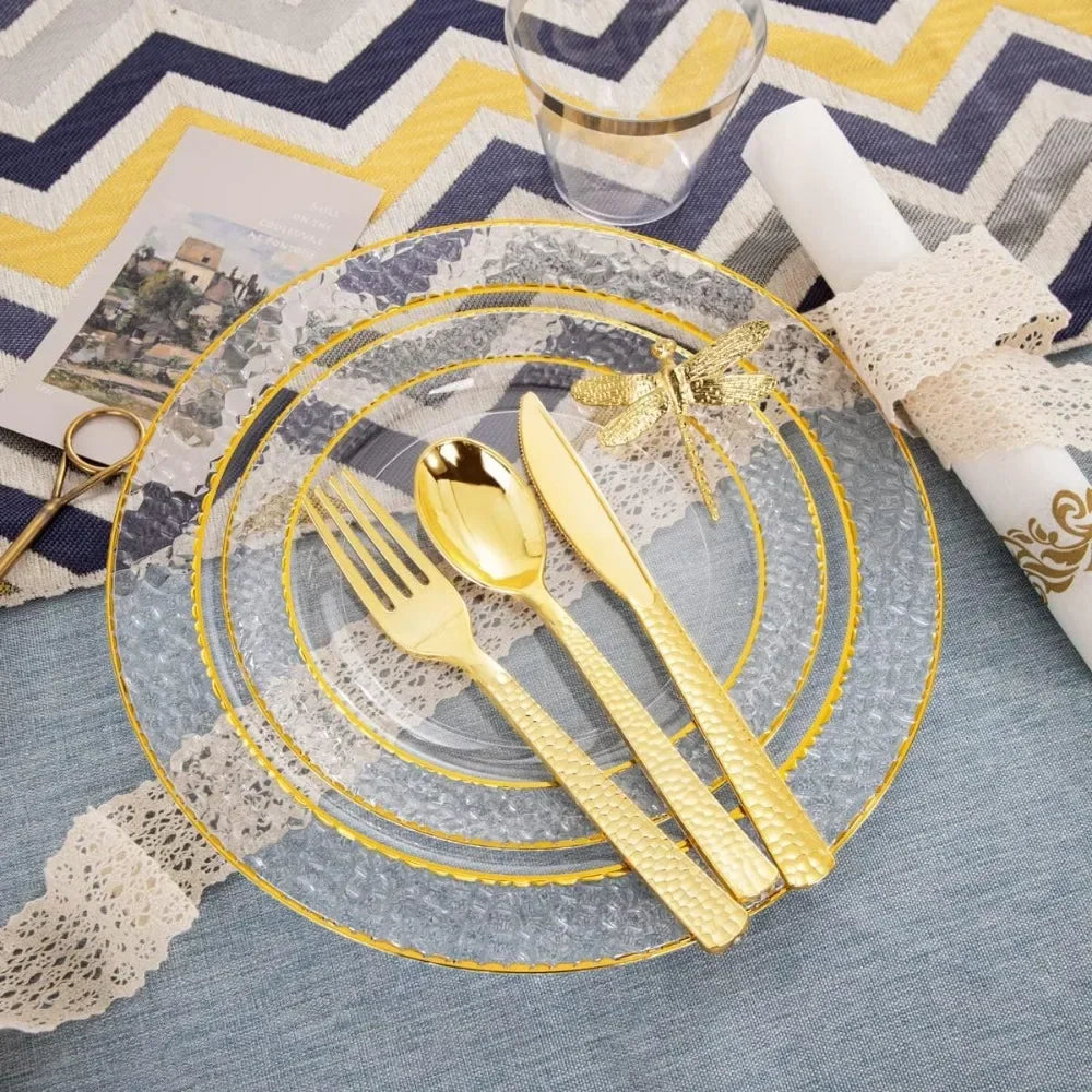 350-pc Gold Disposable Dinnerware
