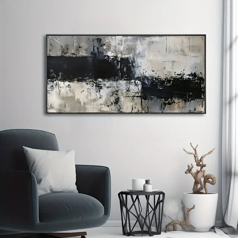 Abstract Leaf Canvas Art, Modern Wall Decor, Black and White Leaves