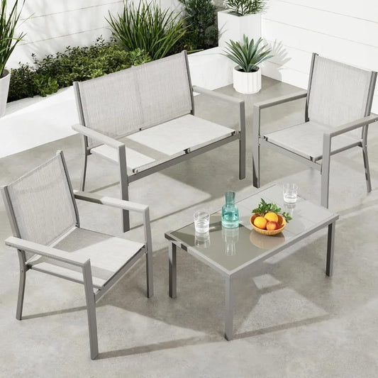 4-Piece Outdoor Patio Furniture, Conversation Set, Steel Frame