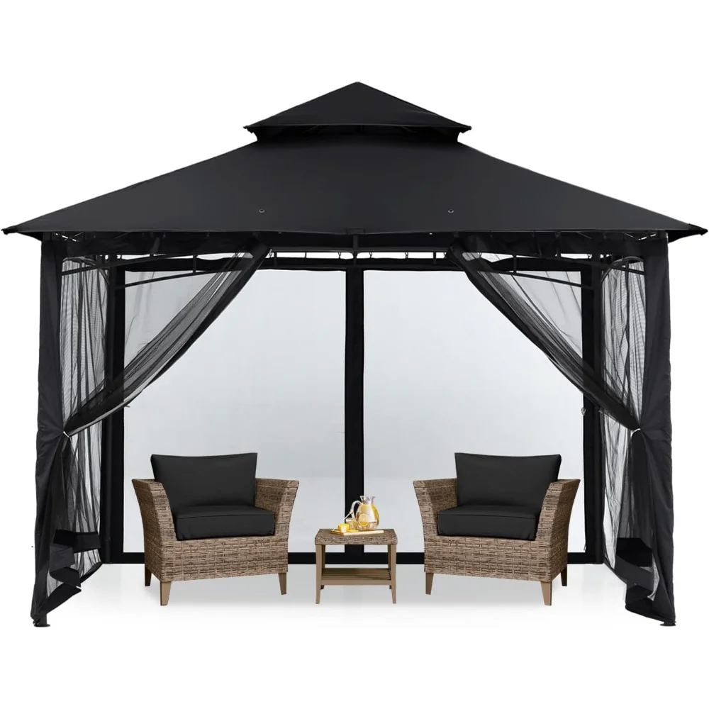 Outdoor Garden Gazebo Steel Frame Awning with Netting Walls