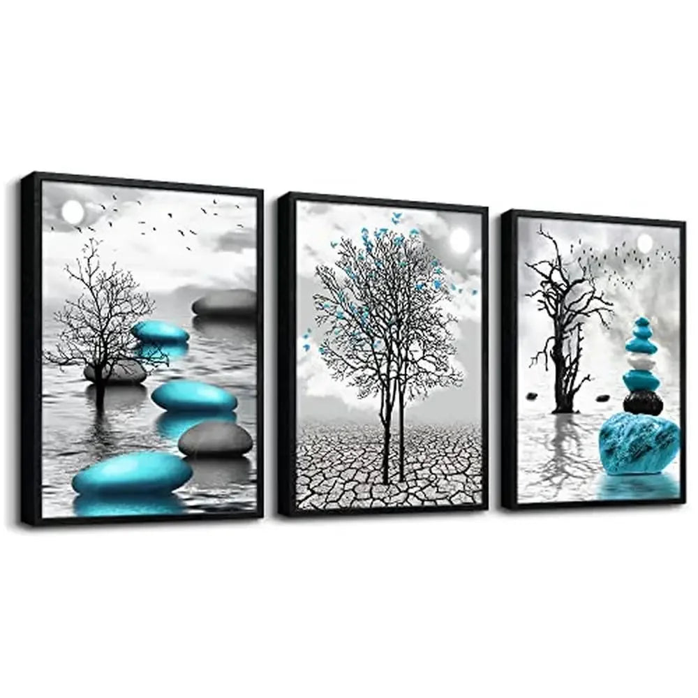 3 Piece Black and White Framed Canvas Wall Art Set Living Room Bedroom Bathroom Decor Modern High Definition Giclee Picture