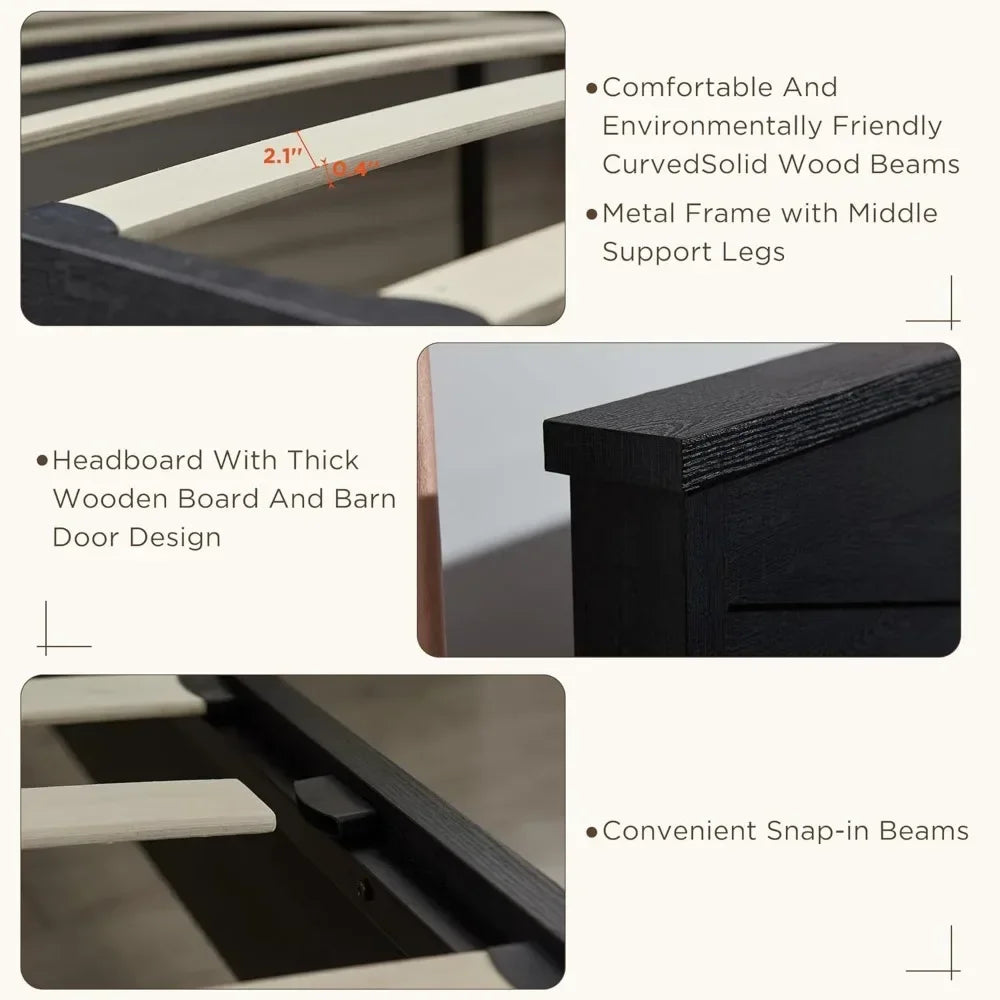 Farmhouse Wood Bed Frame with Storage