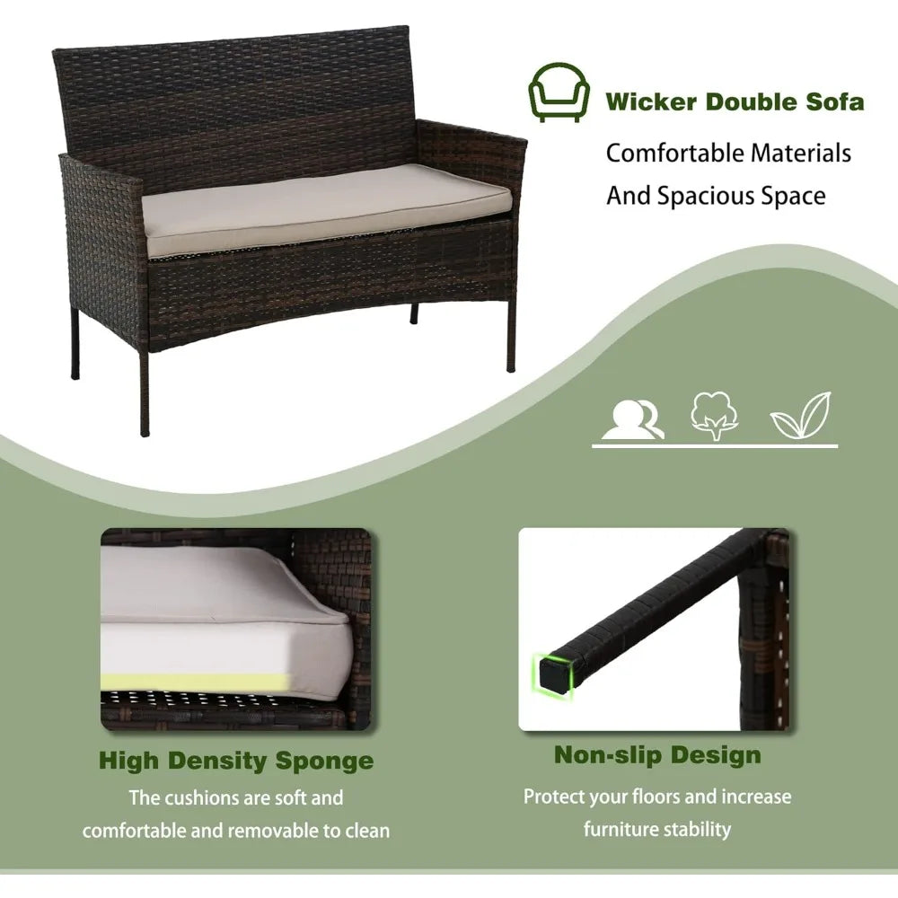 4 Piece Outdoor Wicker Patio Furniture Set