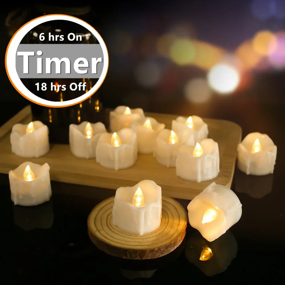 Timer Tea Lights Flameless Flickering Tealights Battery Operated LED Candles