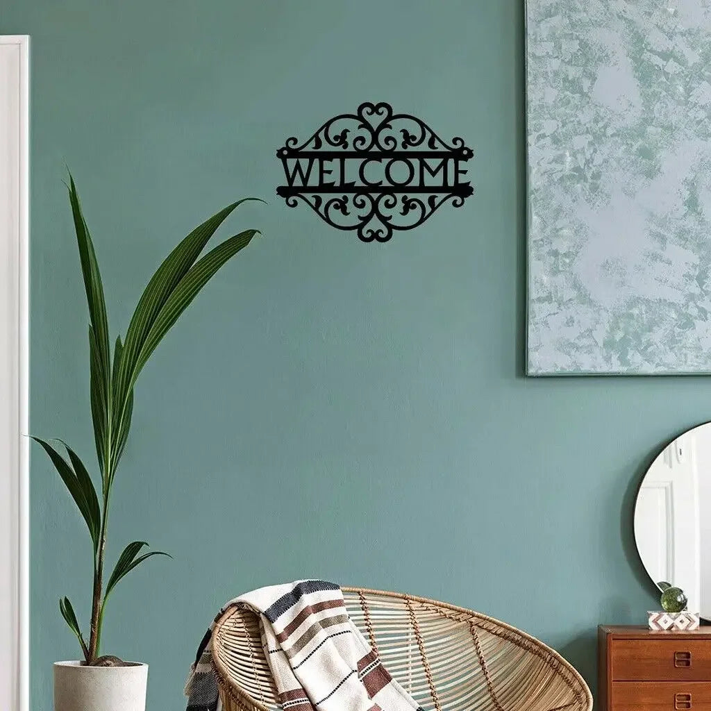 Decorative Curling Vine, Welcome Sign Metal Art, Porch,
