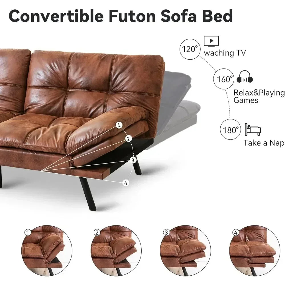 Memory Foam Leather Futon Couch/Loveseat