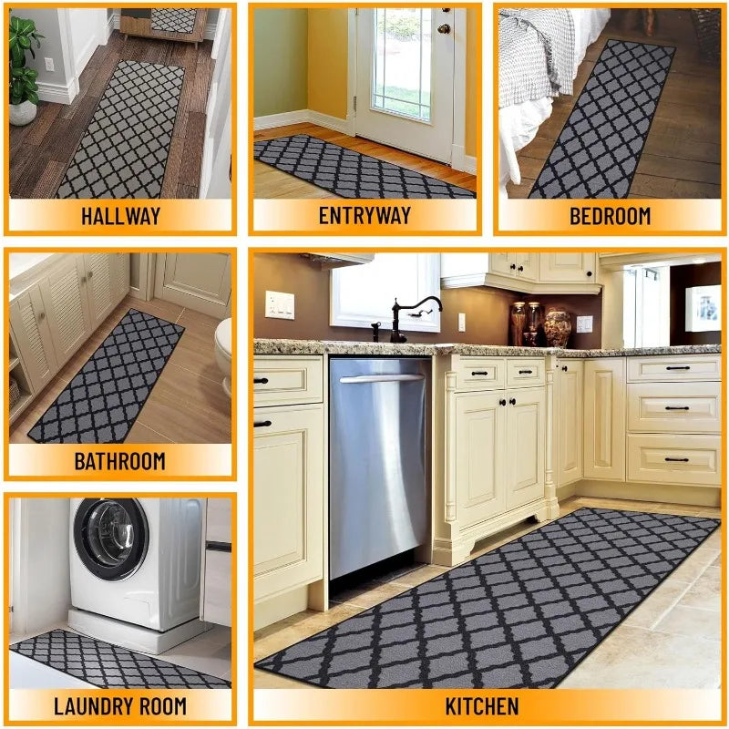 Machine Washable Moroccan Trellis Design Rubber Back Runner
