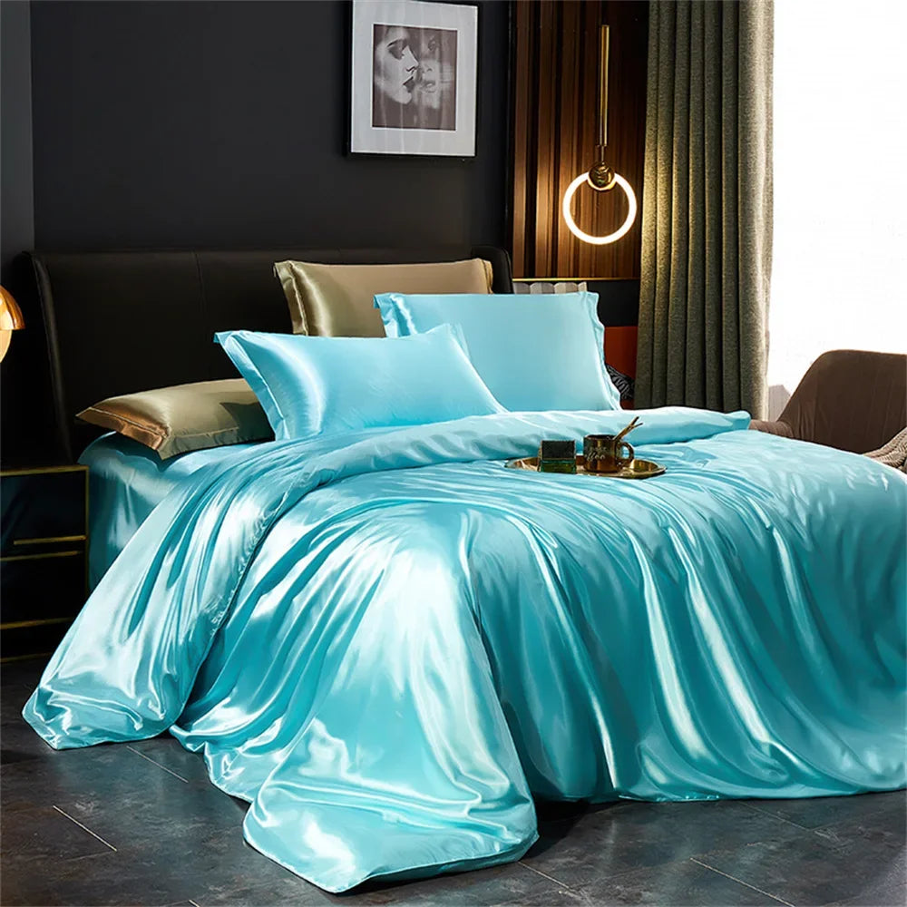 Silk Bedding Set with Duvet Cover, Luxury Satin