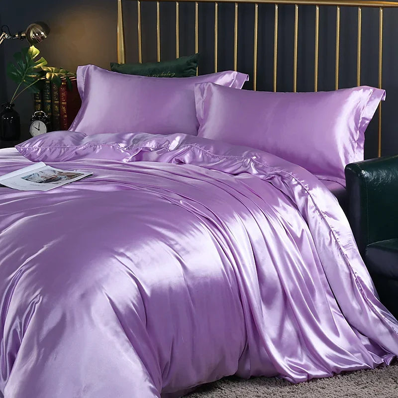 Silk Bedding Set with Duvet Cover, Luxury Satin Bedding