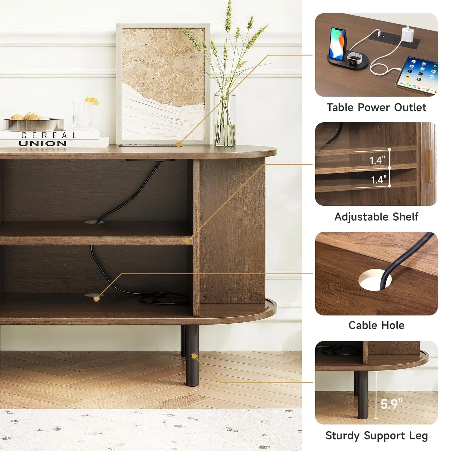 TV Stand Table with Storage and Adjustable Shelves