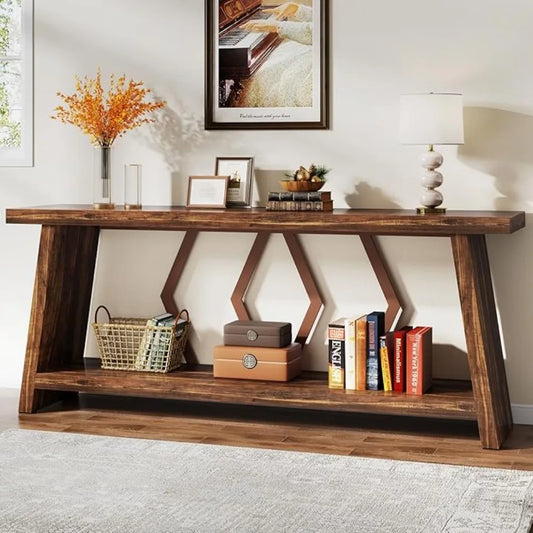 70.86-Inch Farmhouse Console Table, Narrow Sofa Entryway Table with Storage