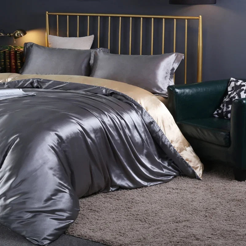 Silk Bedding Set with Duvet Cover, Luxury Satin Bedding