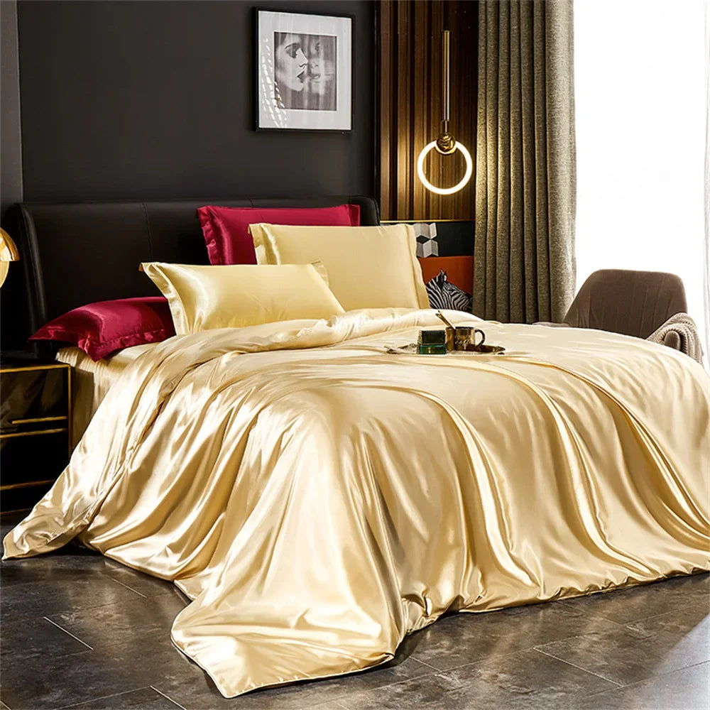 Silk Bedding Set with Duvet Cover, Luxury Satin