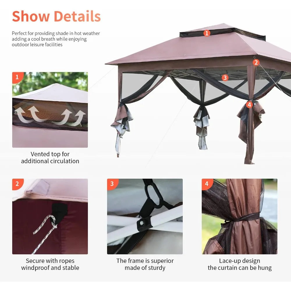 10'x10' Pop-Up Outdoor Gazebo with Mosquito Netting and Double Roof Top