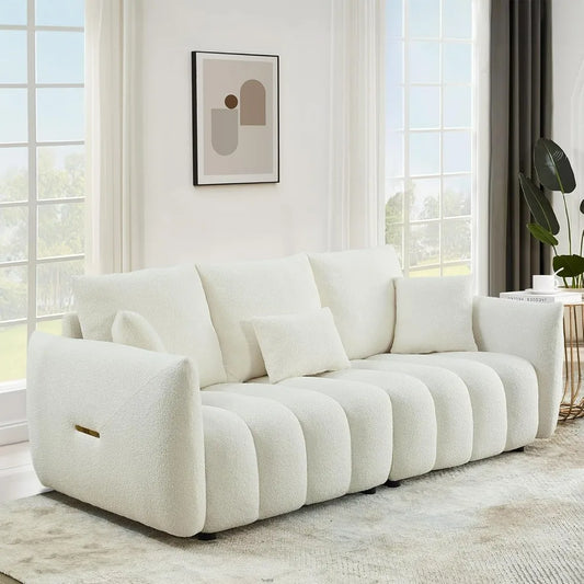 82" Modern Sofa Couch, Comfy Deep Seat Teddy Cloud Sofa, Upholstered 3-Seater Boucle Couch, Oversized Loveseat Living Room Sofas