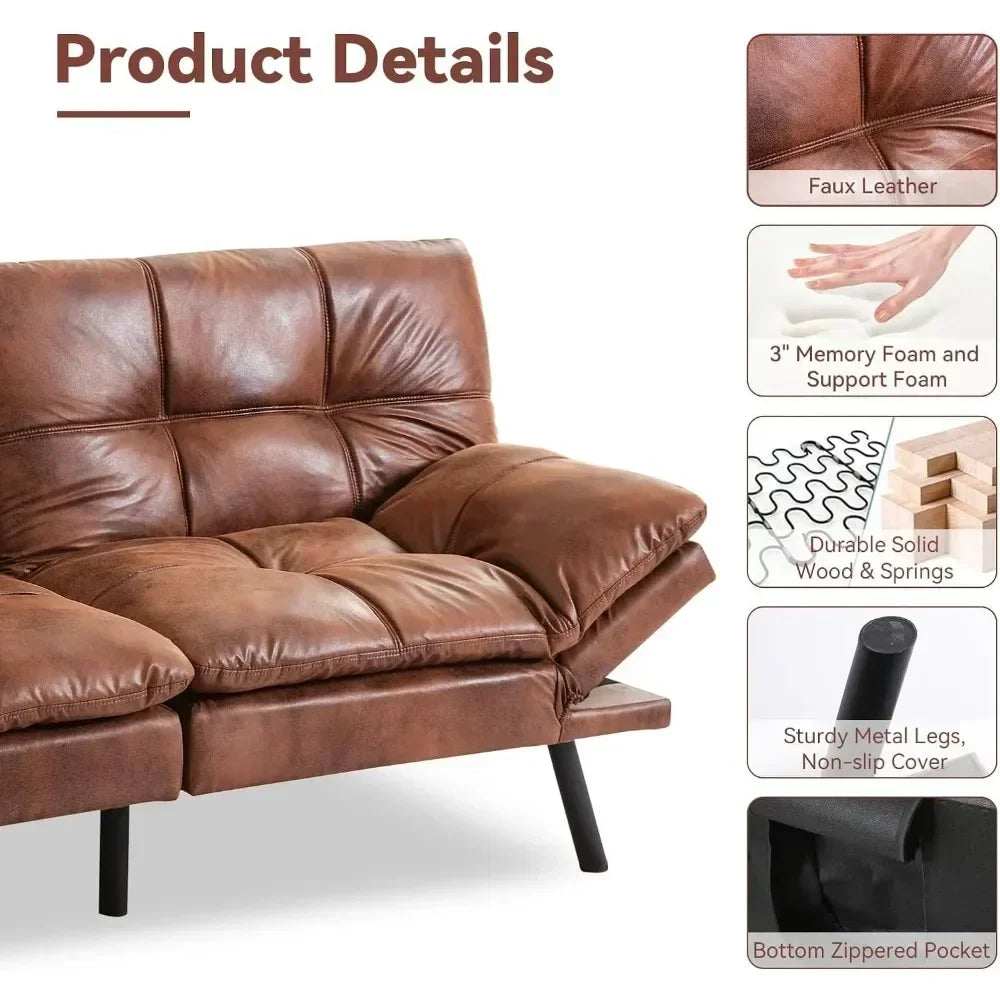 Memory Foam Leather Futon Couch/Loveseat