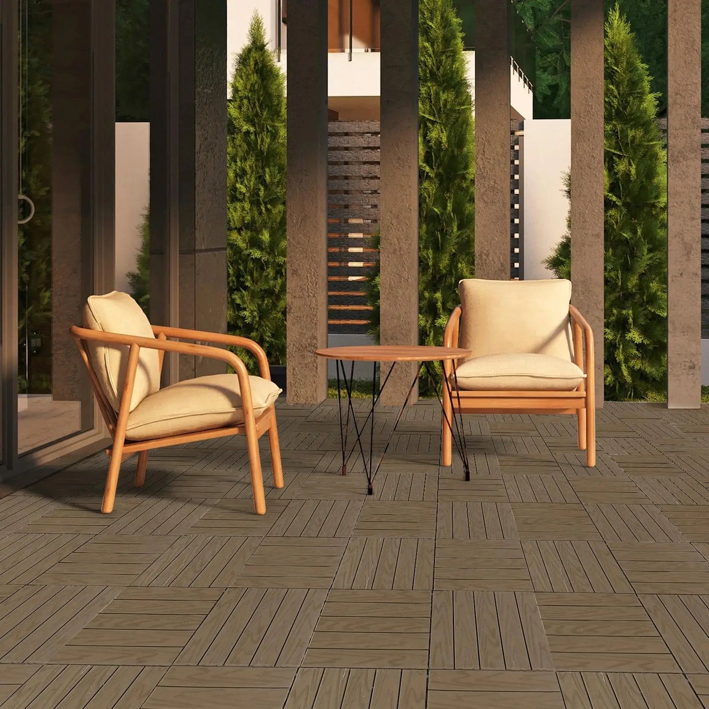 27 Pack Plastic Waterproof Interlocking Deck Tiles, 11.8 x 11.8