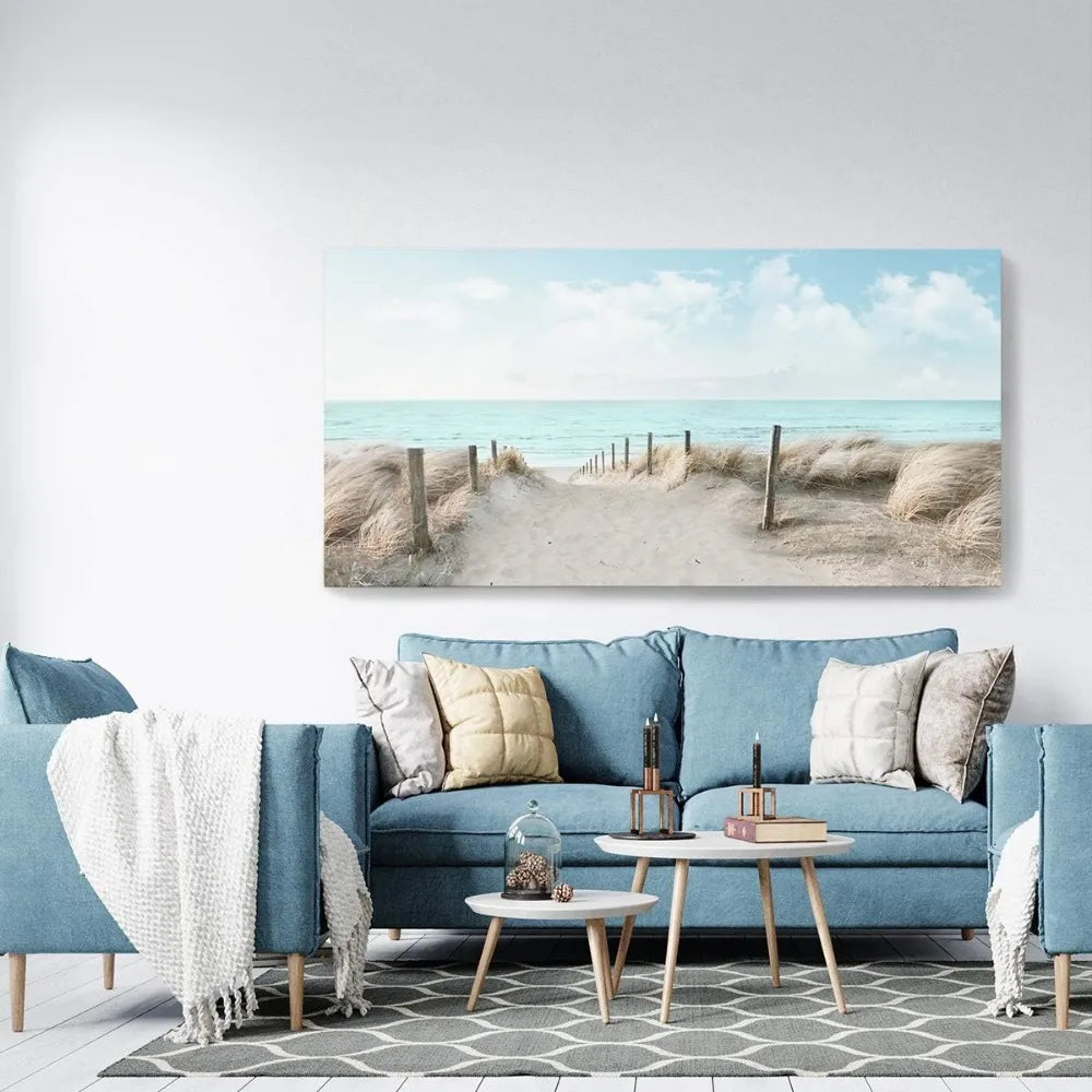 Sky Beach Painting, Framed Canvas Art, Modern Coastal Landscape