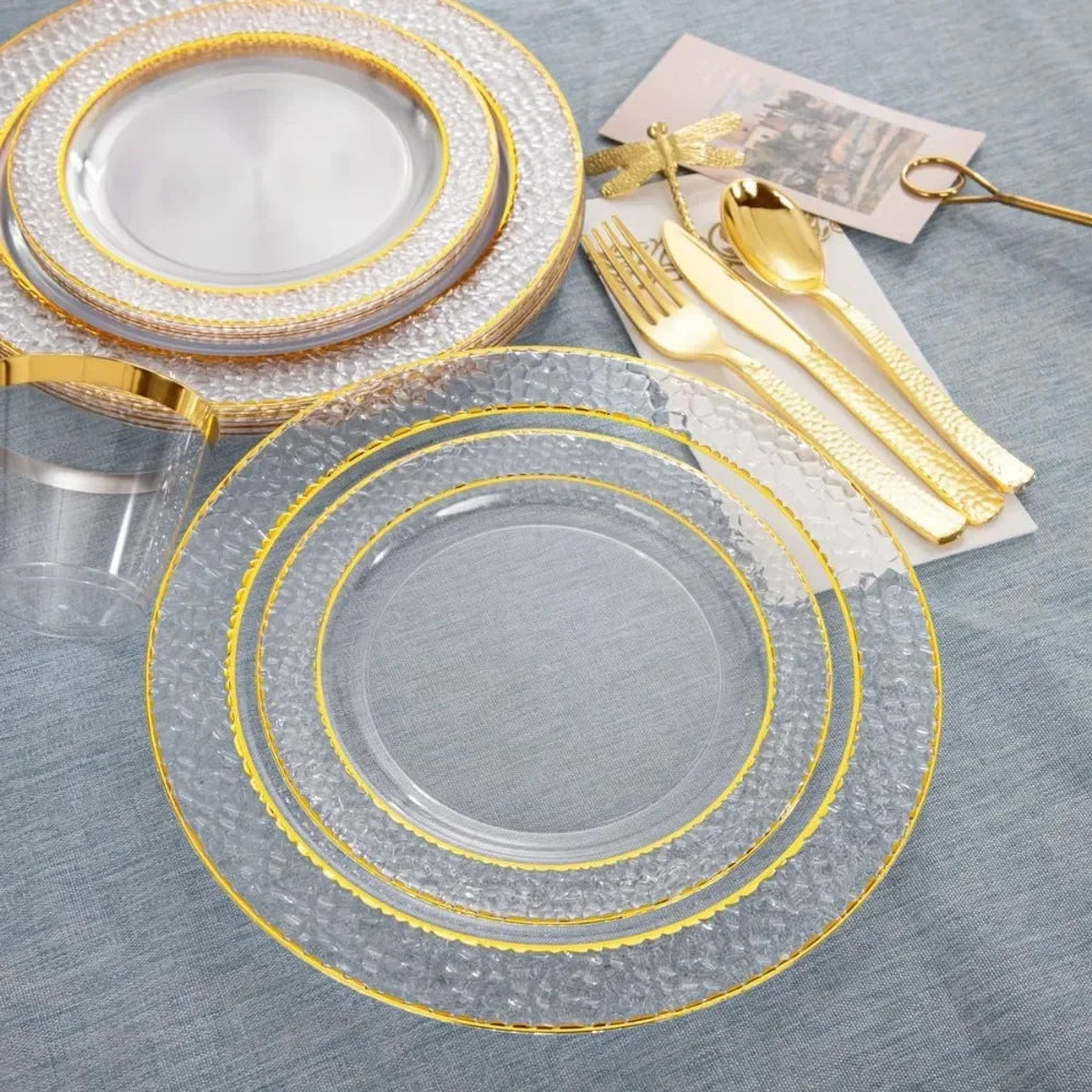 350-pc Gold Disposable Dinnerware