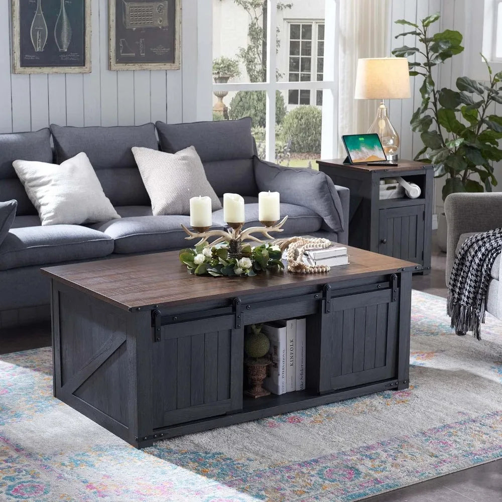 Rustic Wooden Raised Coffee Table with storage