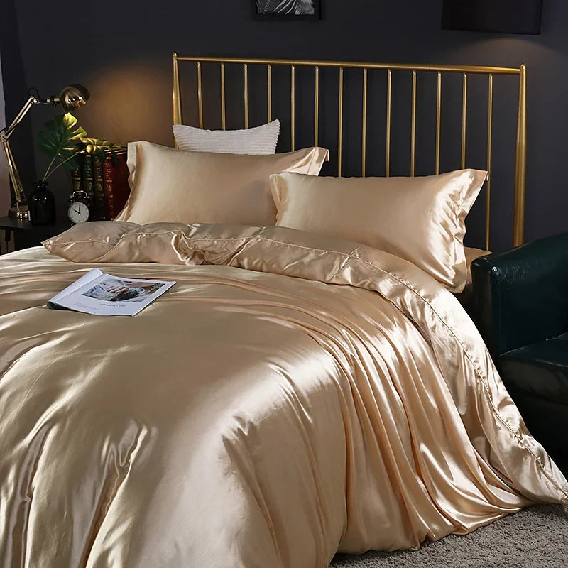 Silk Bedding Set with Duvet Cover, Luxury Satin Bedding
