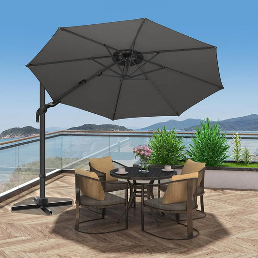 10 Feet Umbrella, Cantilever Round Umbrella, Swivel Handle Tilt Windproof Umbrella