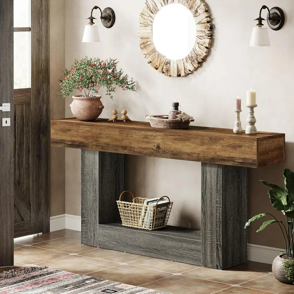 Farmhouse Console Table, 2-Tier Entryway, Sofa Table