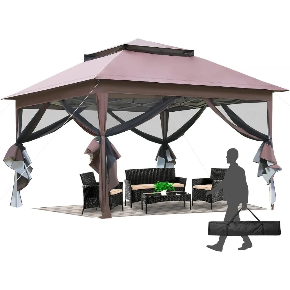 10'x10' Pop-Up Outdoor Gazebo with Mosquito Netting and Double Roof Top