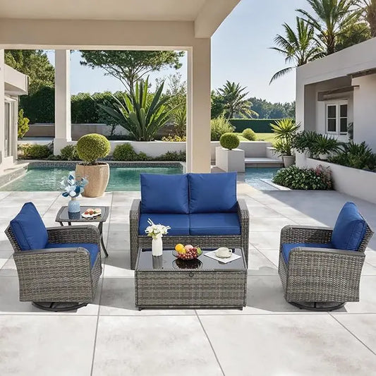 5-pc. Outdoor Wicker Furniture Set with Swivel Chairs