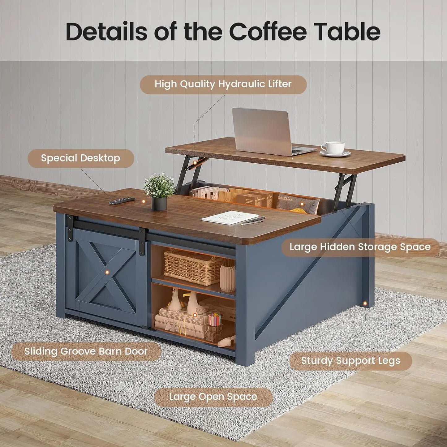 Farmhouse Lift Top Coffee Table with Storage