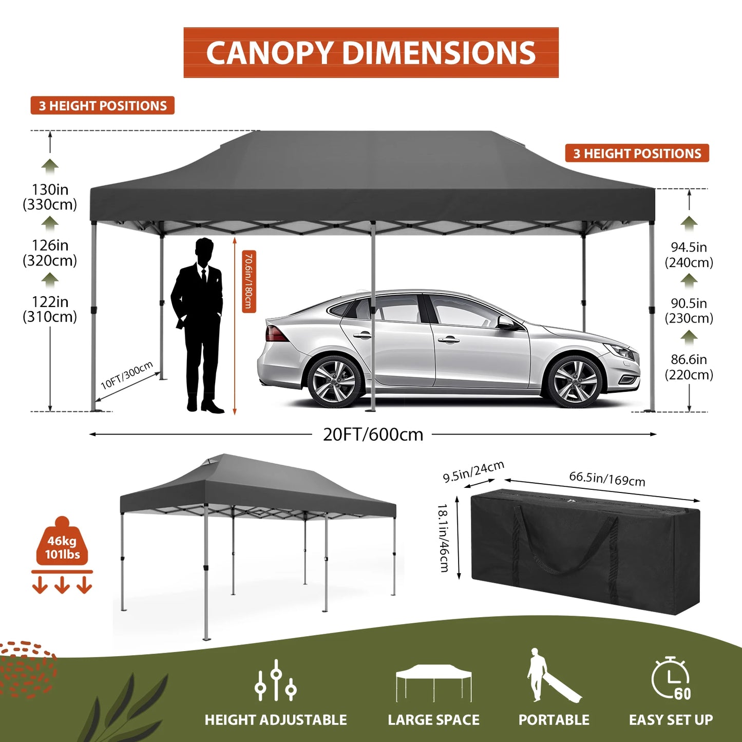 10x20FT Pop Up Canopy Tents, Commercial Party Tent, Easy Up Gazebo