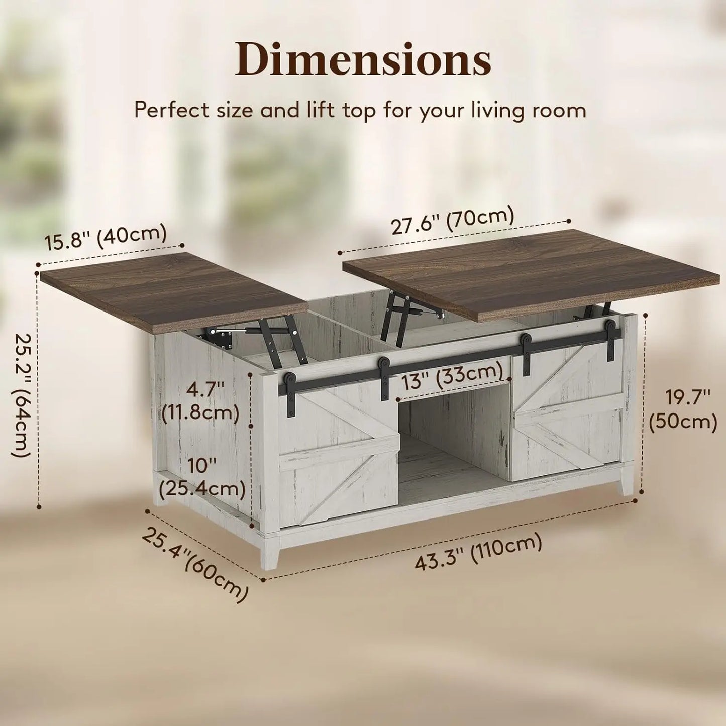 Farmhouse Coffee Table with Sliding Barn Doors and Storage