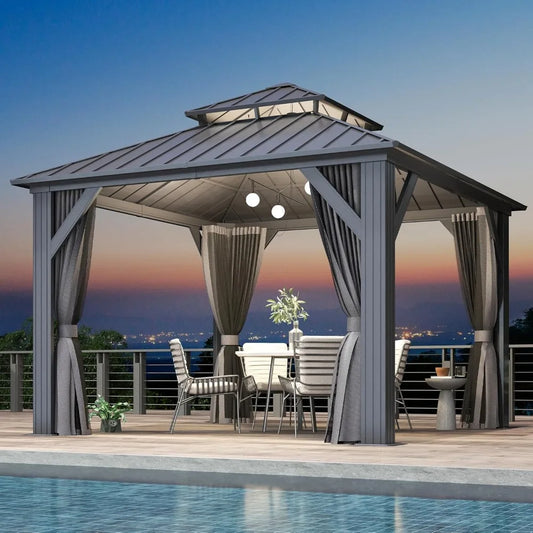 10' X 10' Galvanized Hardtop Gazebo - Heavy-Duty Double Roof