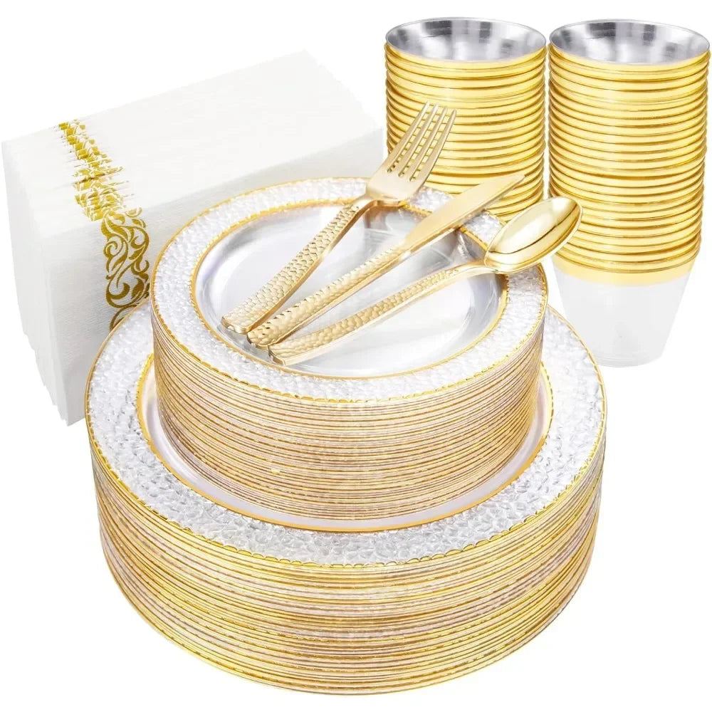 350-pc Gold Disposable Dinnerware