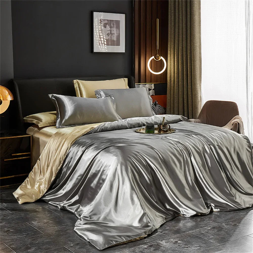 Silk Bedding Set with Duvet Cover, Luxury Satin