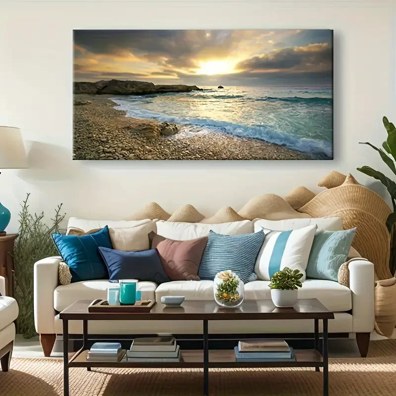 Large Modern Wall Art, Sunset Beach Scene