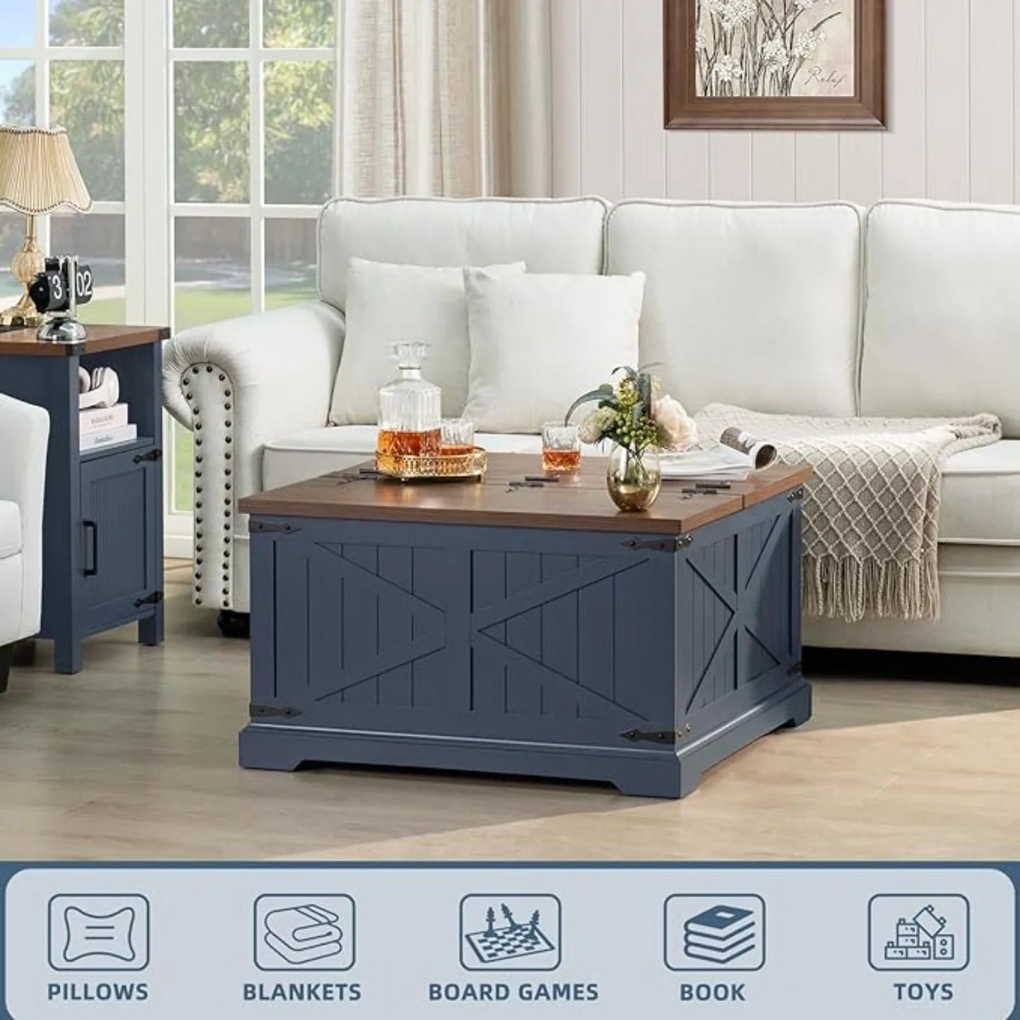 Modern Farmhouse Coffee Table, Living Room Storage