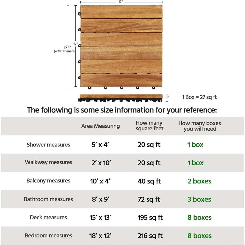 54 Pieces, Outdoor Interlocking Flooring, Waterproof Deck Tiles