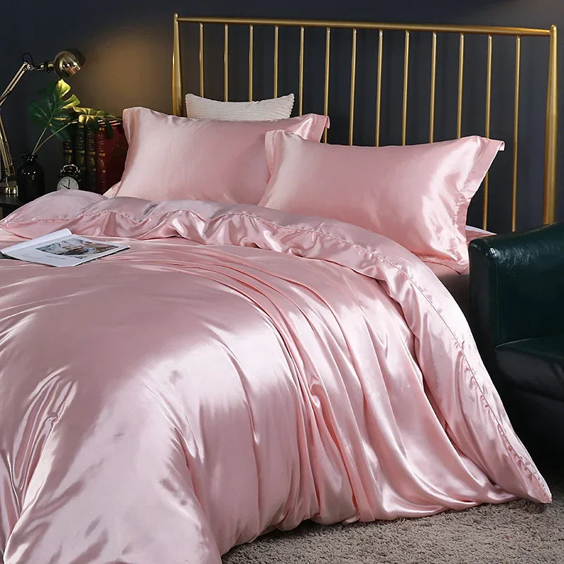 Silk Bedding Set with Duvet Cover, Luxury Satin Bedding