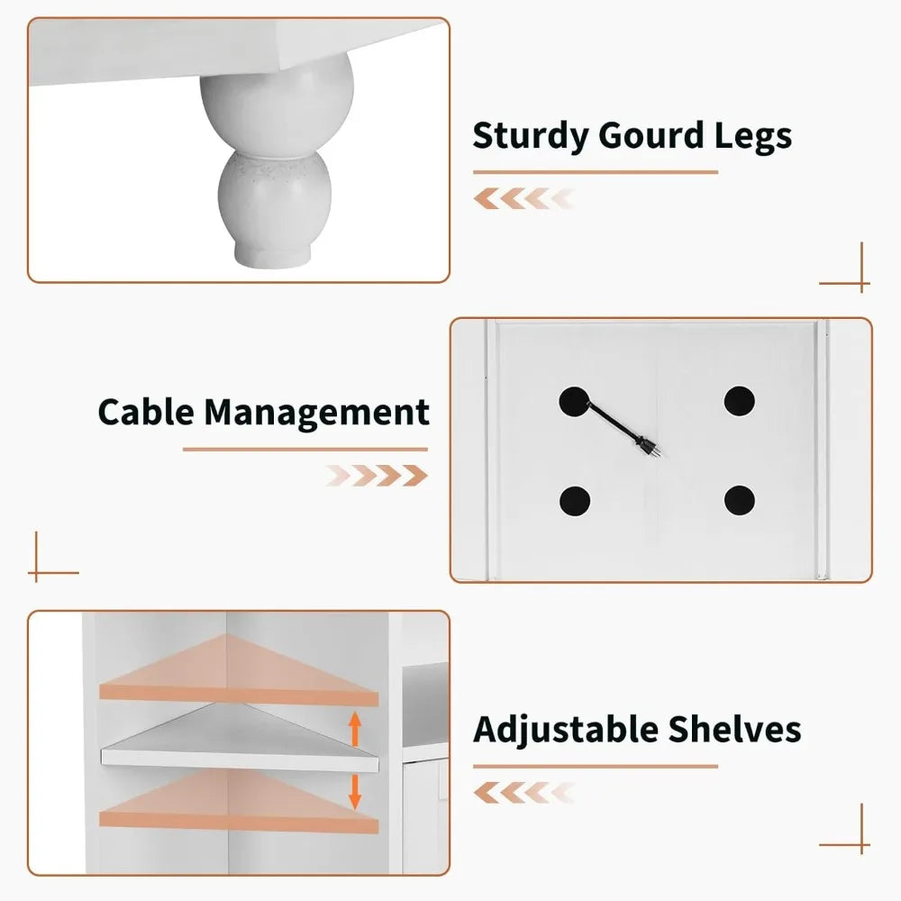 Farmhouse Corner TV Stand with LED Lights, Corner Entertainment Center