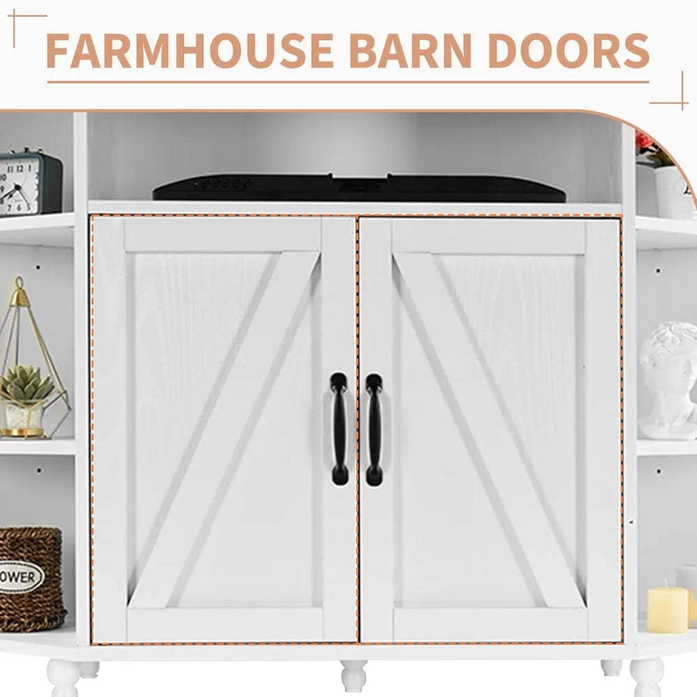 Farmhouse Corner TV Stand with LED Lights, Corner Entertainment Center